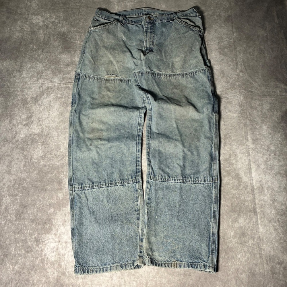 Vintage Distressed Dickies Relaxed Fit Double Knee Carpenter Jeans 36x32 Blue